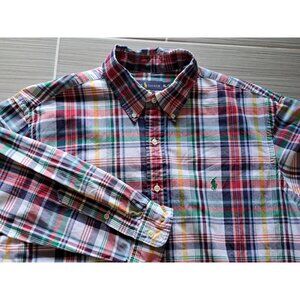 Ralph Lauren Men's XL Custom Fit Plaid Button-Down Shirt Long Sleeve Preppy
